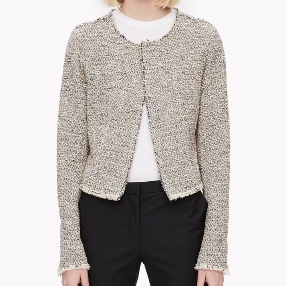 Theory Ualana Comprised Tweed Blazer Jacket Multi Beige Women’s Size 10 Cotton